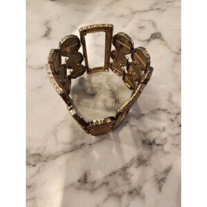 Vintage Gold-Tone Textured Stretch Bracelet With Rectangular & Circular Links